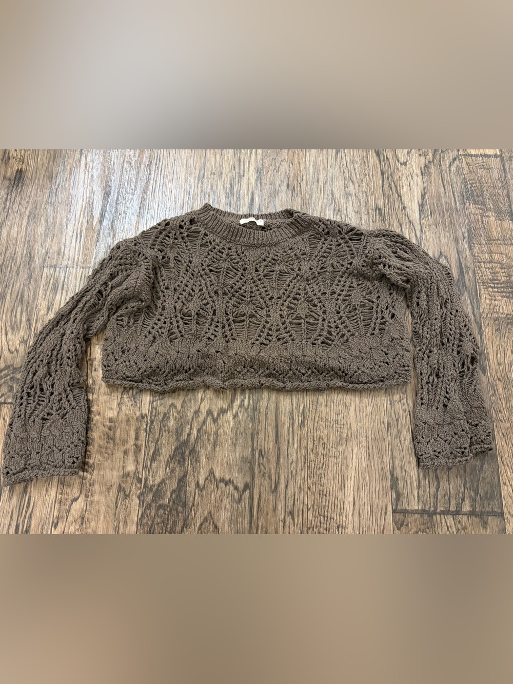 NATURAL LIFE Brown Open-Weave Crewneck Sweater